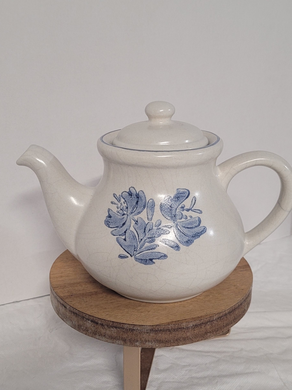 Vintage White Yorktown Ironstone Teapot with Blue Floral Design